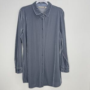 Soft Surroundings Women's Velvet Boyfriend Tunic Shirt Blouse Slate Blue Gray L